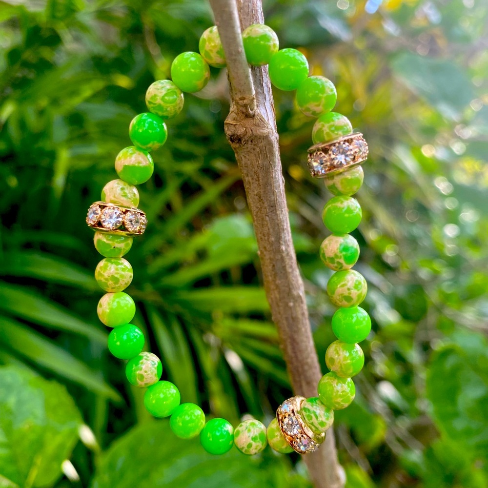 6mm Gemstones Beads. Green Imperial Jasper. 8mm SHINY SPARKLING spacer beads.